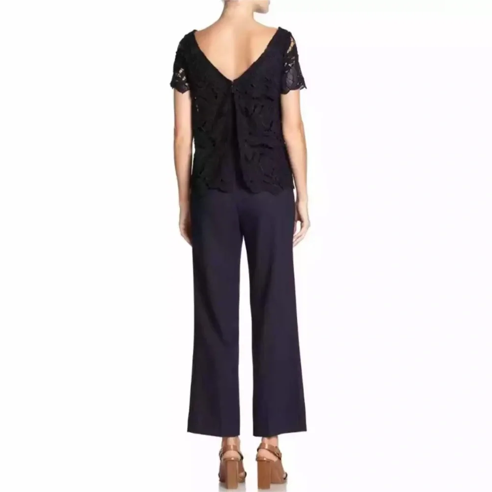 $500 TORY BURCH AVALON NAVY LACE OVERLAY WOOL BLEND PARTY ROMPER SIZE 0